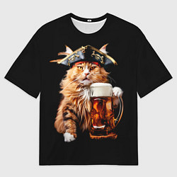 Футболка оверсайз мужская Кот пират с кружкой пива, цвет: 3D-принт