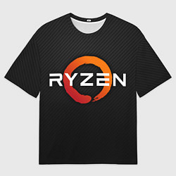 Футболка оверсайз мужская AMD ryzen logo carbon black, цвет: 3D-принт