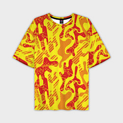 Футболка оверсайз мужская Абстракция красный рисунок на желтом фоне, цвет: 3D-принт
