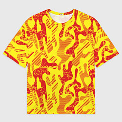 Футболка оверсайз мужская Абстракция красный рисунок на желтом фоне, цвет: 3D-принт