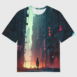 Футболка оверсайз мужская Девушка на задворках в мире киберпанка, цвет: 3D-принт