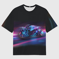 Футболка оверсайз мужская Неоновый мотоцикл абстракция, цвет: 3D-принт