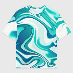 Мужская футболка оверсайз Кислотно синий белый мраморный фон