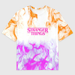 Футболка оверсайз мужская Очень странные дела огонь неоновый, цвет: 3D-принт