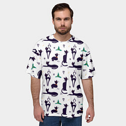 Футболка оверсайз мужская Узор из черных магических кошек, цвет: 3D-принт — фото 2