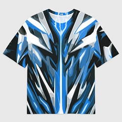 Футболка оверсайз мужская Хаотичная сине-белая абстракция на чёрном фоне, цвет: 3D-принт