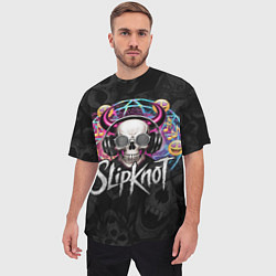 Футболка оверсайз мужская Slipknot на фоне черепа демона с рогами в очках, цвет: 3D-принт — фото 2