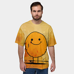 Футболка оверсайз мужская Забавный колобок-смайлик на оранжевом, цвет: 3D-принт — фото 2