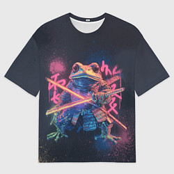 Футболка оверсайз мужская Самурай жаба - неоновое граффити крупно, цвет: 3D-принт