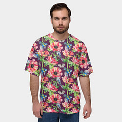 Футболка оверсайз мужская Птицы и цветы, цвет: 3D-принт — фото 2