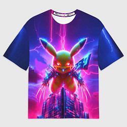 Футболка оверсайз мужская Neon horror - cyber Pikachu, цвет: 3D-принт