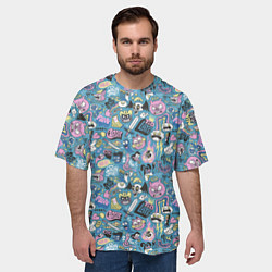 Футболка оверсайз мужская Дудл животные и меч, цвет: 3D-принт — фото 2