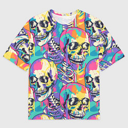Мужская футболка оверсайз Граффити череп разноцветный