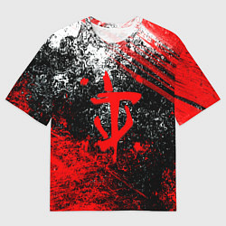 Футболка оверсайз мужская Doom - красные краски и лого, цвет: 3D-принт