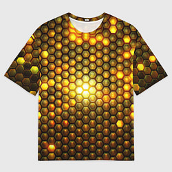Футболка оверсайз мужская Металлические соты - роскошный блеск золота, цвет: 3D-принт