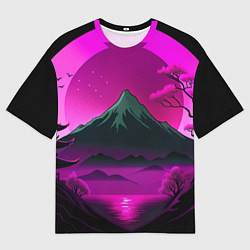 Футболка оверсайз мужская Темная гора в фиолетовом закате Япония, цвет: 3D-принт