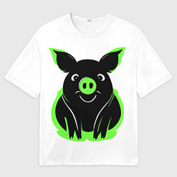 Мужская футболка оверсайз Зеленая хрюшка