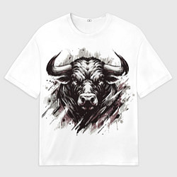 Футболка оверсайз мужская Гранж - портрет быка: голова, цвет: 3D-принт
