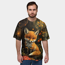 Футболка оверсайз мужская Лисёнок в волшебном лесу, цвет: 3D-принт — фото 2