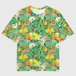 Футболка оверсайз мужская Груши и птицы, цвет: 3D-принт