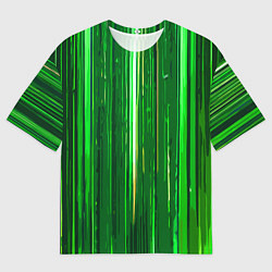 Футболка оверсайз мужская Вертикальные зелёные линии на чёрном фоне, цвет: 3D-принт