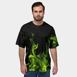 Футболка оверсайз мужская Зелёный огонь текстура, цвет: 3D-принт — фото 2