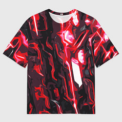 Футболка оверсайз мужская Красно-чёрная киберпанк абстракция, цвет: 3D-принт