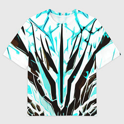 Футболка оверсайз мужская Чёрно-голубая абстракция на белом фоне, цвет: 3D-принт