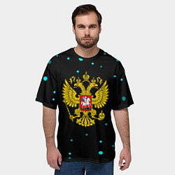 Футболка оверсайз мужская Герб РФ голубые краски, цвет: 3D-принт — фото 2