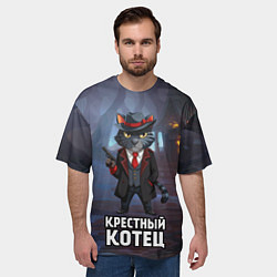 Футболка оверсайз мужская Крестный котец в костюме и с пистолетом мем, цвет: 3D-принт — фото 2