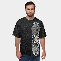 Футболка оверсайз мужская Славянский вертикальный орнамент в узоре, цвет: 3D-принт — фото 2