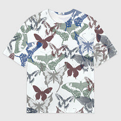 Футболка оверсайз мужская Бабочки на белом фоне - паттерн, цвет: 3D-принт