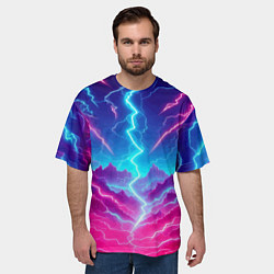 Футболка оверсайз мужская Фантастический неоновый пейзаж - нейроарт, цвет: 3D-принт — фото 2