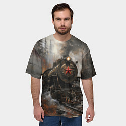 Футболка оверсайз мужская Паровоз в осеннем лесу, цвет: 3D-принт — фото 2