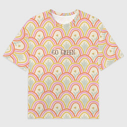 Футболка оверсайз мужская Go green эко паттерн с цветами и радугами, цвет: 3D-принт