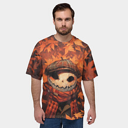 Футболка оверсайз мужская Тыквинный Джек в кепке и шарфе, цвет: 3D-принт — фото 2
