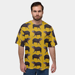 Футболка оверсайз мужская Капибары на горчичном фоне - паттерн, цвет: 3D-принт — фото 2