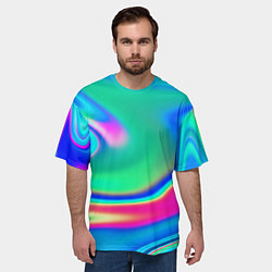 Футболка оверсайз мужская Неоновые голографические краски - светло-голубоват, цвет: 3D-принт — фото 2