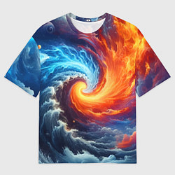 Футболка оверсайз мужская Столкновение двух стихий - инь янь, цвет: 3D-принт