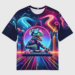 Футболка оверсайз мужская Dino DJ - neon glow, цвет: 3D-принт
