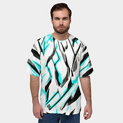 Футболка оверсайз мужская Чёрно-голубые агрессивные полосы на белом фоне, цвет: 3D-принт — фото 2