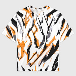 Футболка оверсайз мужская Чёрно-жёлтые агрессивные полосы на белом фоне, цвет: 3D-принт