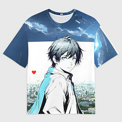 Футболка оверсайз мужская Аниме город, цвет: 3D-принт