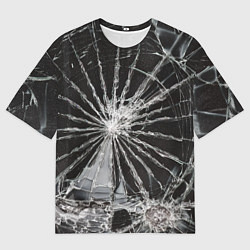 Футболка оверсайз мужская Треснутое стекло черная текстура, цвет: 3D-принт