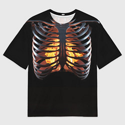 Футболка оверсайз мужская Огонь в груди скелета - костюм на хэллоуин, цвет: 3D-принт