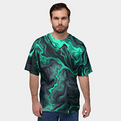 Футболка оверсайз мужская Бирюзовый мрамор на черном фоне, цвет: 3D-принт — фото 2