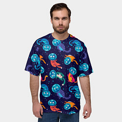 Футболка оверсайз мужская Коты в космосе, цвет: 3D-принт — фото 2