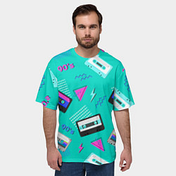 Футболка оверсайз мужская Бирюзовая кассета из 90-х, цвет: 3D-принт — фото 2
