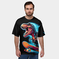 Футболка оверсайз мужская Cool Dino on a skateboard - neon glow fantasy, цвет: 3D-принт — фото 2