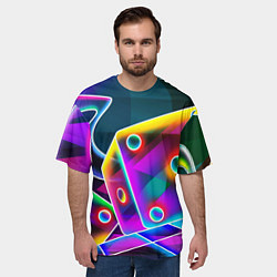 Футболка оверсайз мужская Неоновая геометрия текстура, цвет: 3D-принт — фото 2